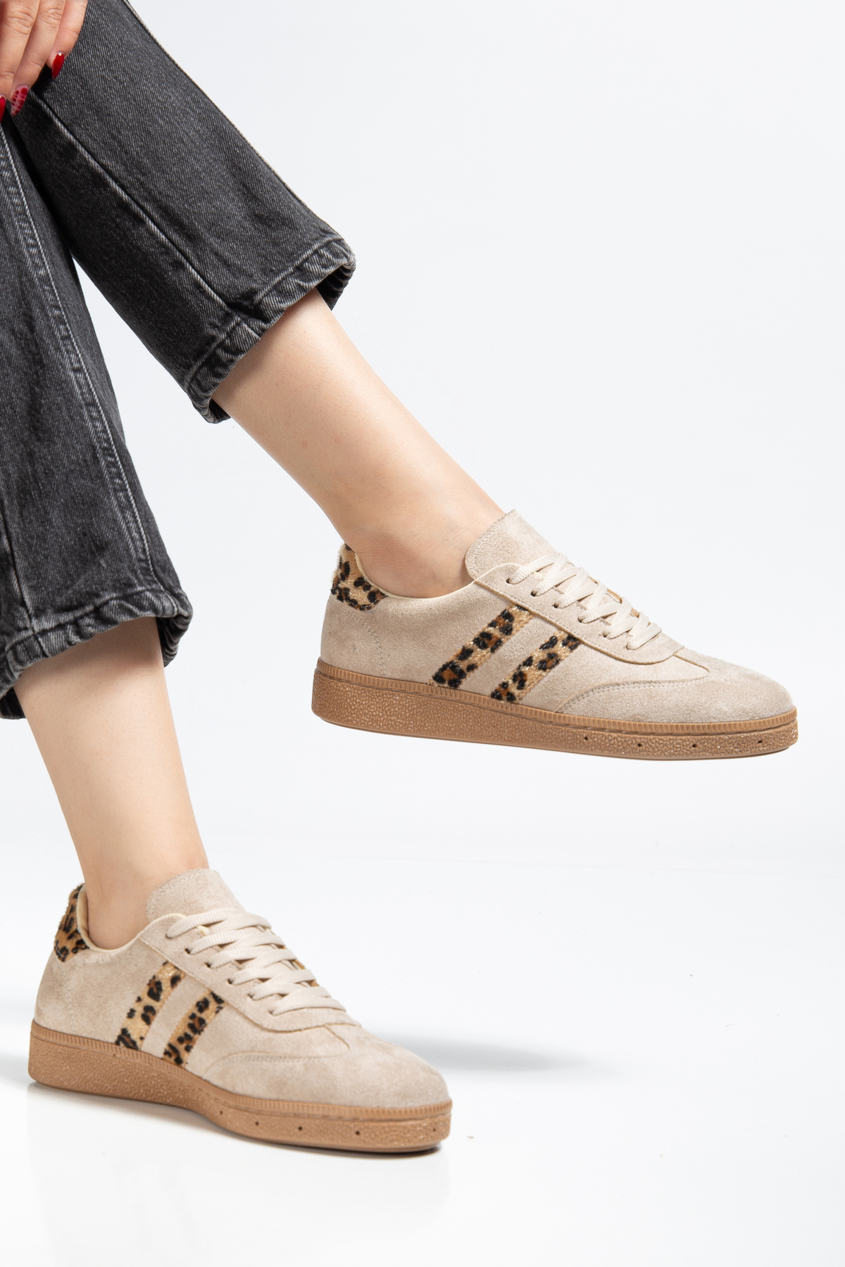 BAHRİNA  Kadın Bej Süet Leoapar Günlük Sneaker - Görsel 3