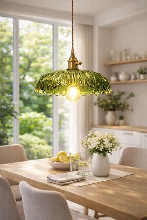 Luna Lighting Milano Model Yeşil Cam Klasik Sarkıt Tekli Avize