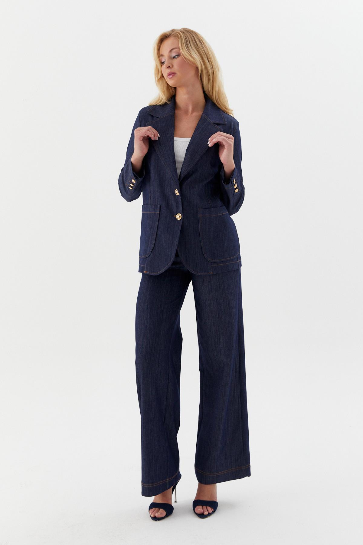 ONNO PRIVE  Taba Dikişli Blazer Ceket İndigo - Görsel 2