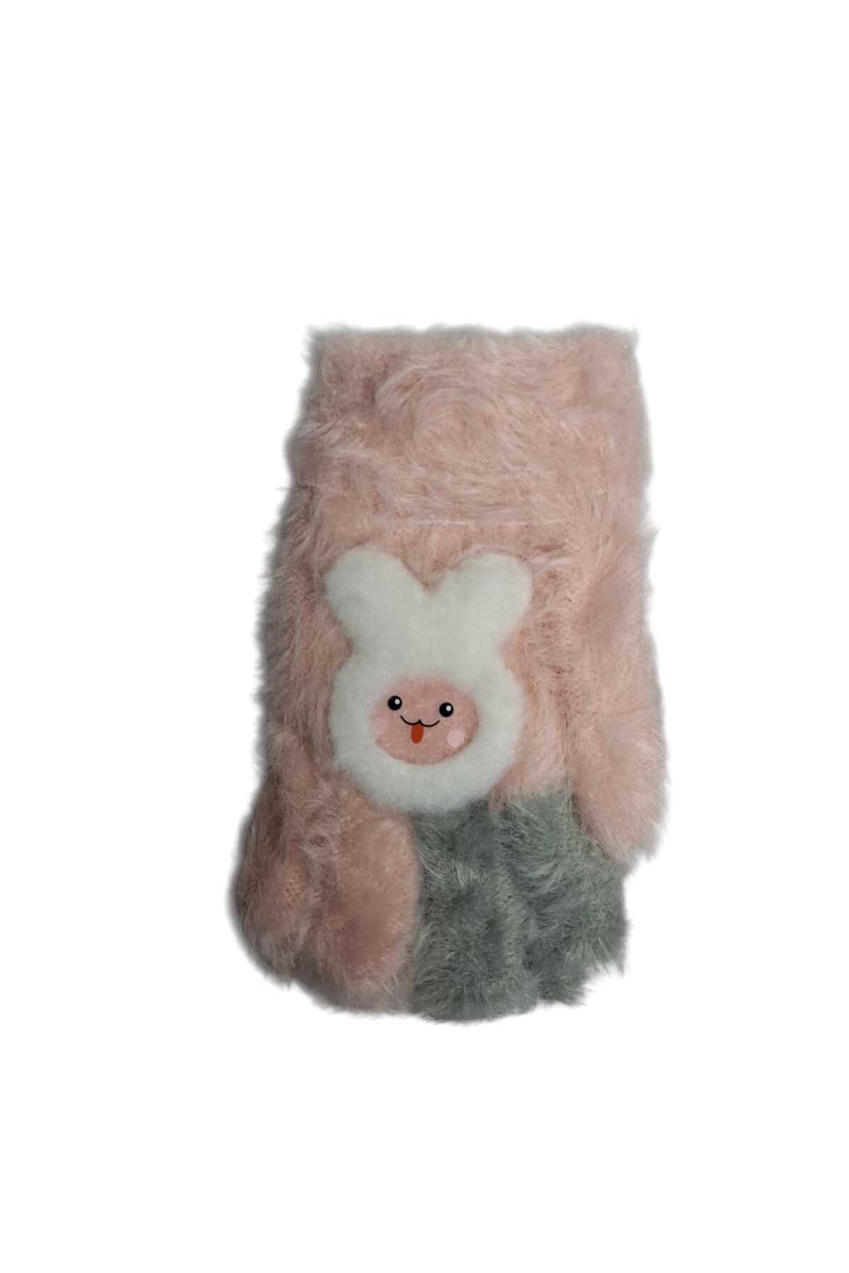 Kitti Spteks 4-8 Yaş Kız Çocuk Açık Pembe Renk Sevimli Tavşan Figürlü Kışlık Örme Eldiven fotoğrafı 5 (önizleme)