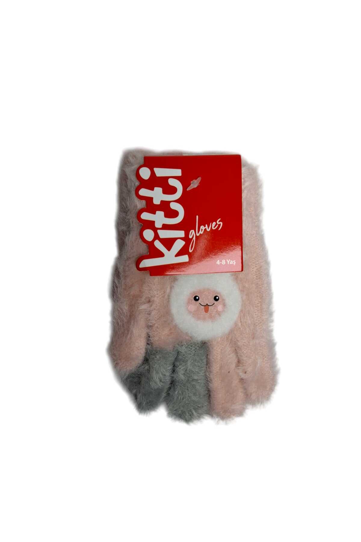 Kitti Spteks 4-8 Yaş Kız Çocuk Açık Pembe Renk Sevimli Tavşan Figürlü Kışlık Örme Eldiven fotoğrafı 3 (önizleme)
