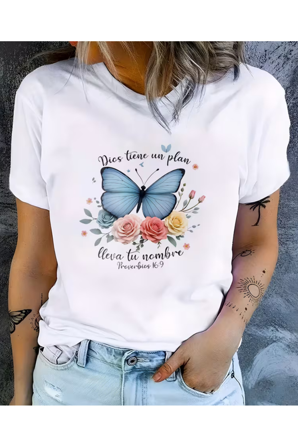 shi dumanlar giyim Unisex Bay/ Dios Tiene Kelebek με τύπωμα Overize T-shirt μ...