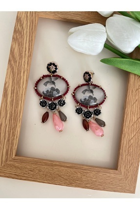 nergis collection Kadın Bohem Renkli Taşlı Vintage Marka Model Sallantılı Küpe