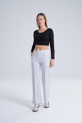 in disco KADIN GRİ PALAZZO İSPANYOL PAÇA KOMPAK LİKRALI ESNEK KUMAŞ EŞOFMAN ALTI