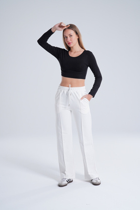 in disco KADIN BEYAZ (EKRU) PALAZZO İSPANYOL PAÇA KOMPAK LİKRALI ESNEK KUMAŞ ...