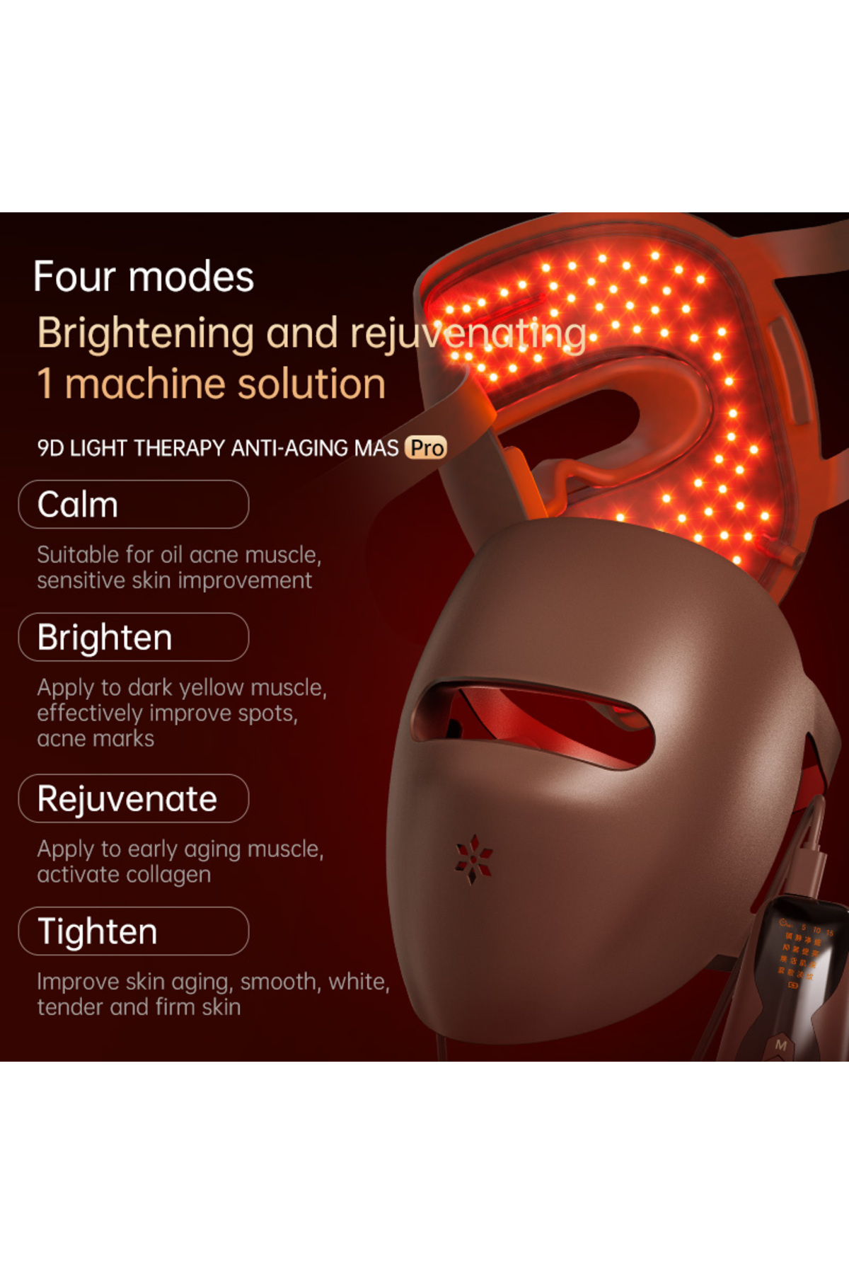 9D Işık Terapisi Cilt Yenileme Maskesi - Işıkla Gelen Profesyonel Cilt Yenileme Deneyimi- Anti-Aging — قهوه‌ای V-F239Pro — تصویر 3 از 8