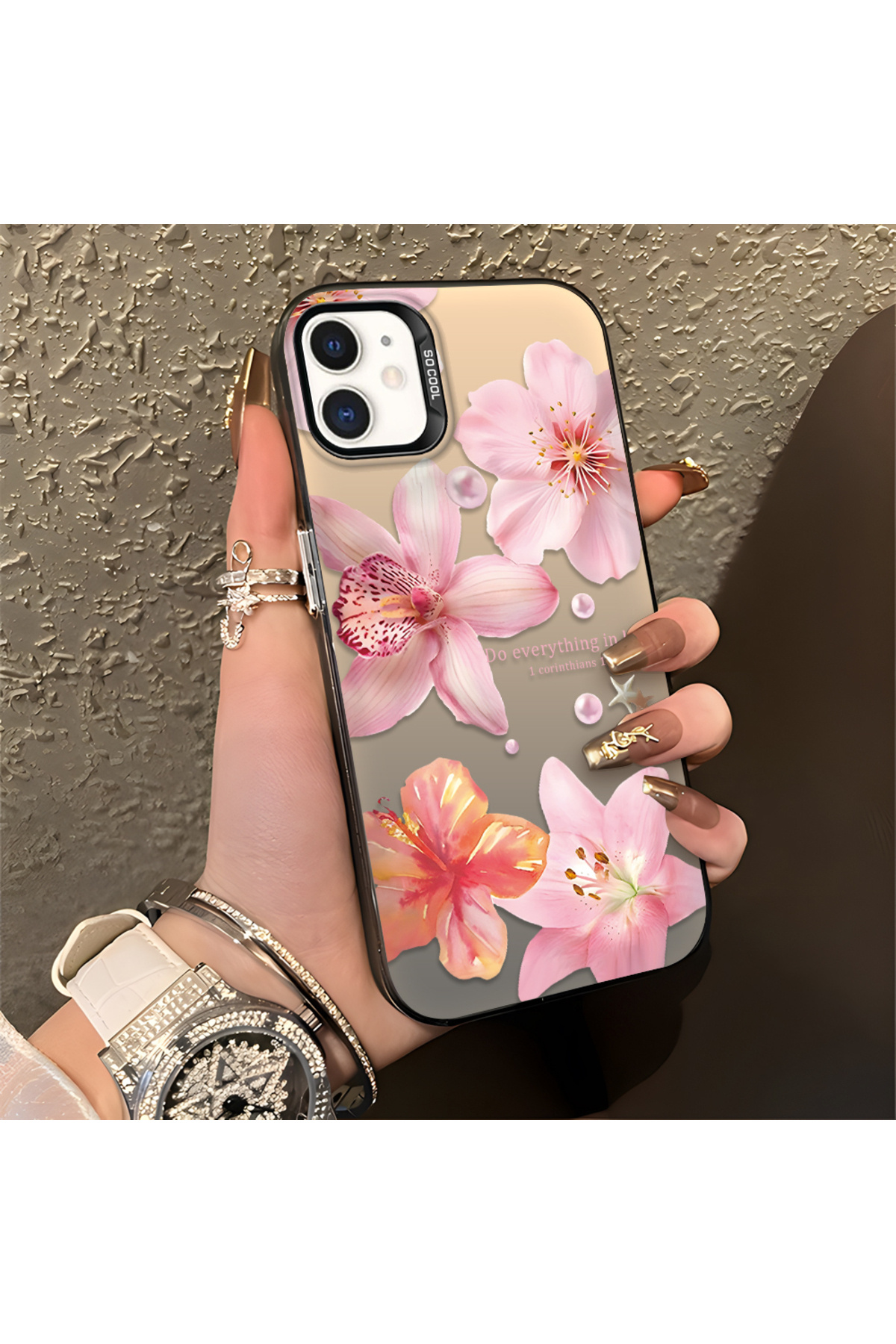 iPhone 11 Compatible Flower Pattern Matte Glossy Surface Impact Protection Colorful Silver Case