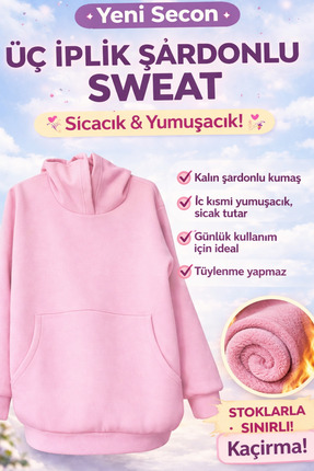 Enerji giyim Üç İplik Şardonlu Kapüşonlu Sweatshirt – Kalın, Sıcak ve Yumuşak...