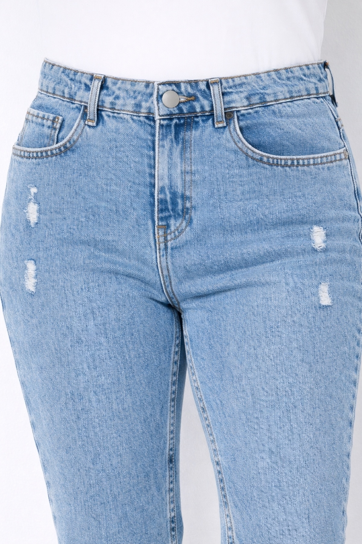 Şans  Kadın Büyük Beden Mavi, Yırtık Detaylı, Yüksek Bel 5 Cep Kot Pantolon 65N39329 - Görsel 7