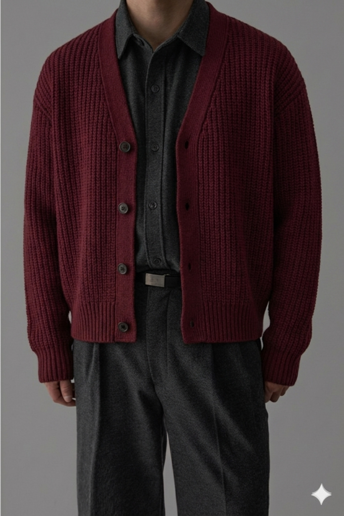 Tarz Cool Bordo Erkek Slim Fit Pamuklu Yuvarlak Yaka Düğmeli Hırka