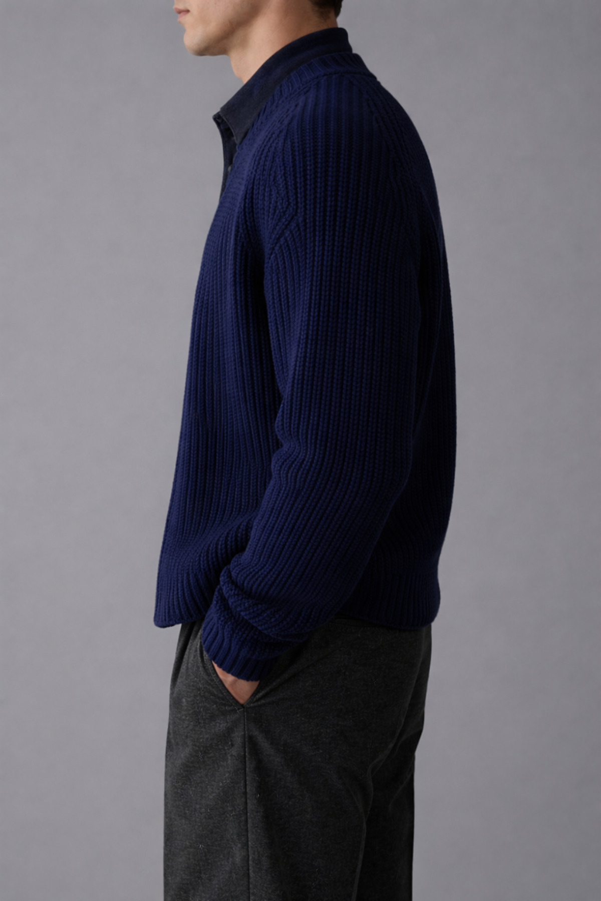 Tarz Cool Lacivert Erkek Slim Fit Pamuklu Yuvarlak Yaka Düğmeli Hırka görsel 2