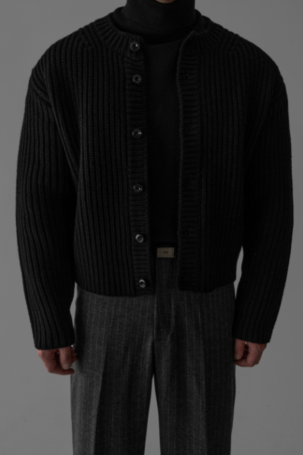 Tarz Cool Siyah Erkek Slim Fit Pamuklu Yuvarlak Yaka Düğmeli Hırka görsel 5