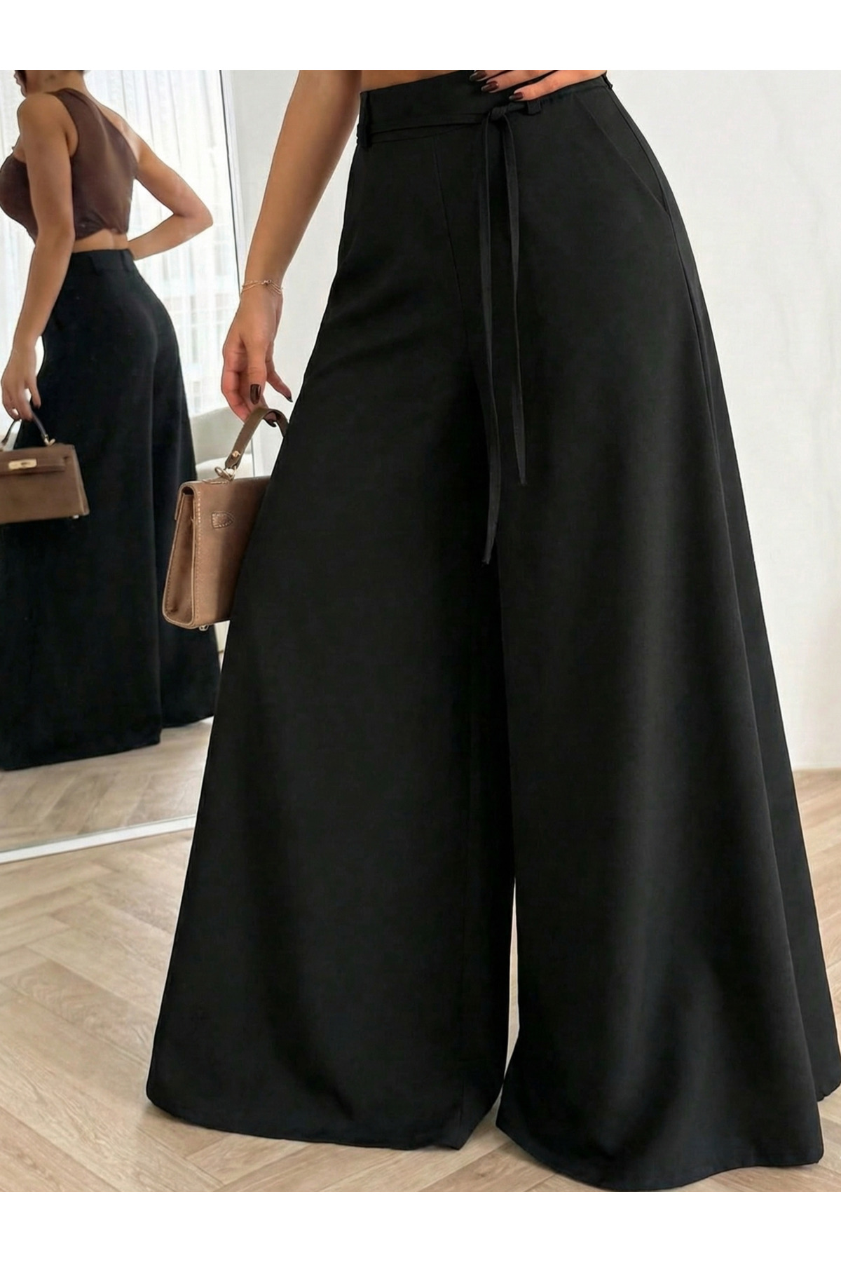 ZEYNEP RANA KADIN KETEN DÖKÜMLÜ SALAŞ KESİM WIDE LEG PALAZZO PANTOLON