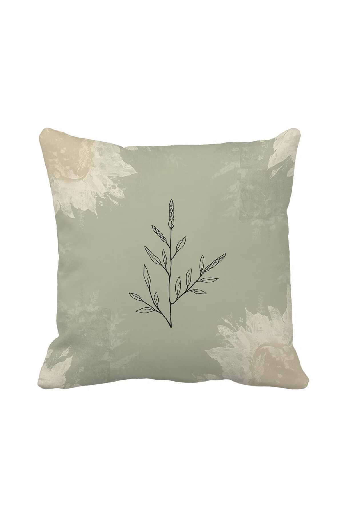 Double Sided Printed Modern Pillowcase 43 x 43 cm - Simple Green Tone Minimal Plant Pattern
