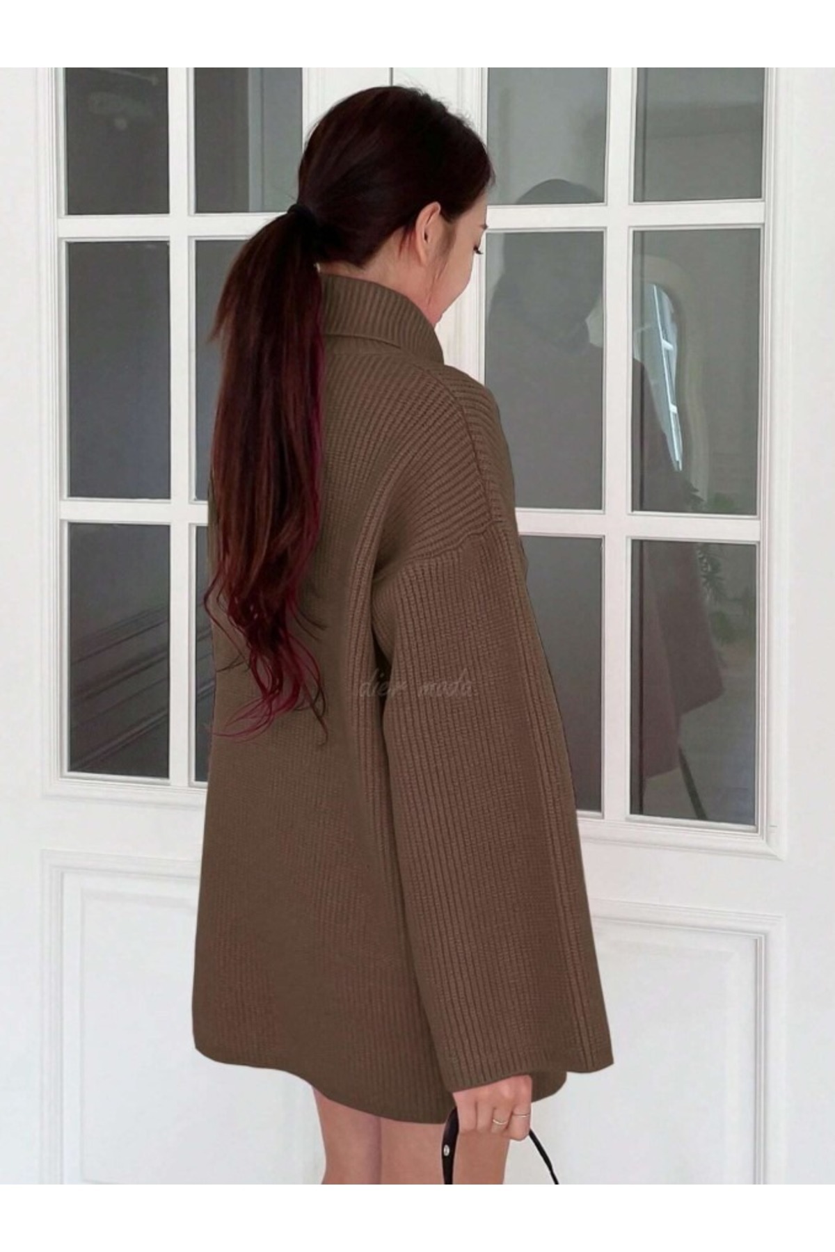 Dier Moda Kadın Sarı Balıkçı Yaka Düşük Omuz Geniş Kesim Triko Kazak Fmoda8084 görsel 2