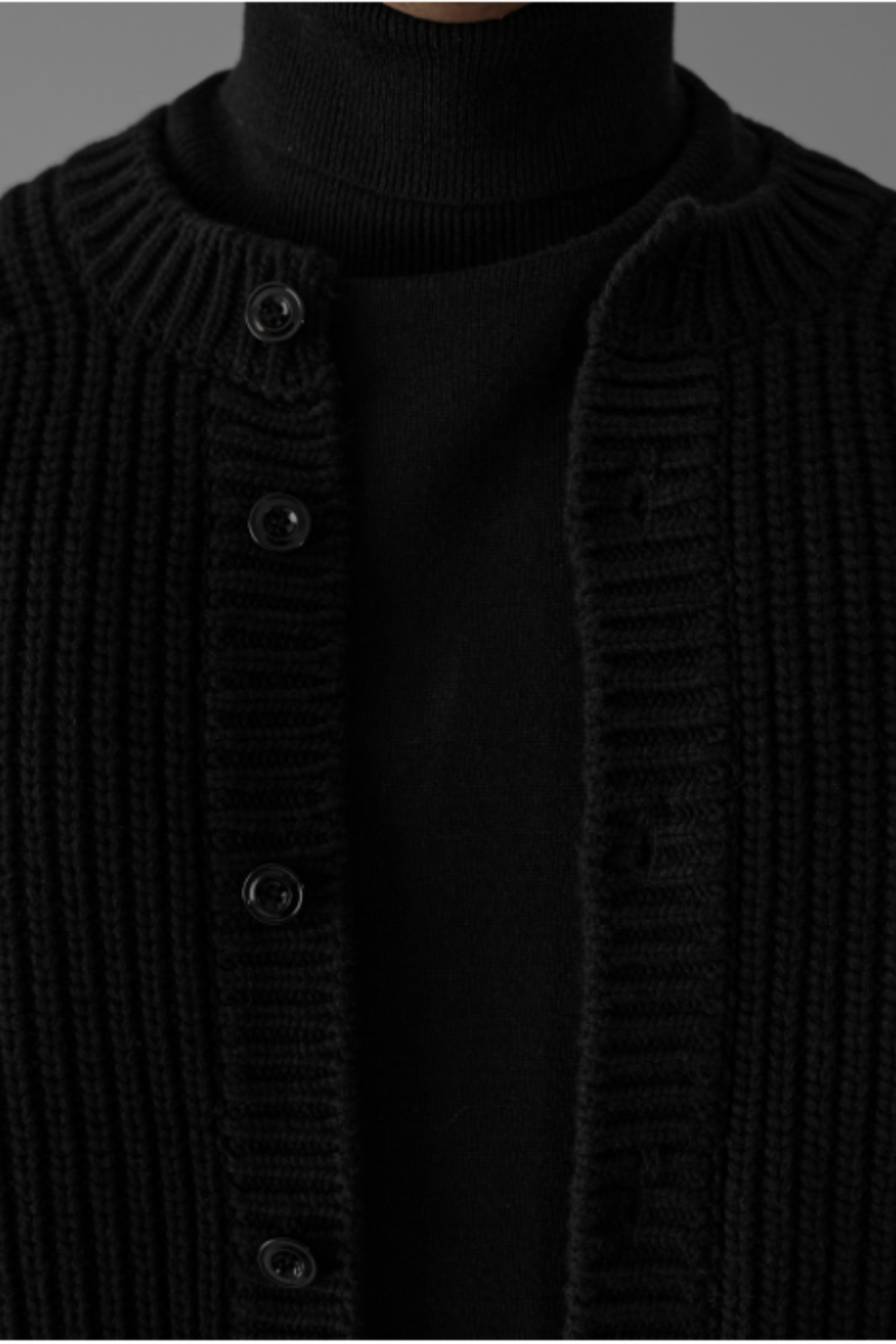 Tarz Cool Siyah Erkek Slim Fit Pamuklu Yuvarlak Yaka Düğmeli Hırka görsel 4