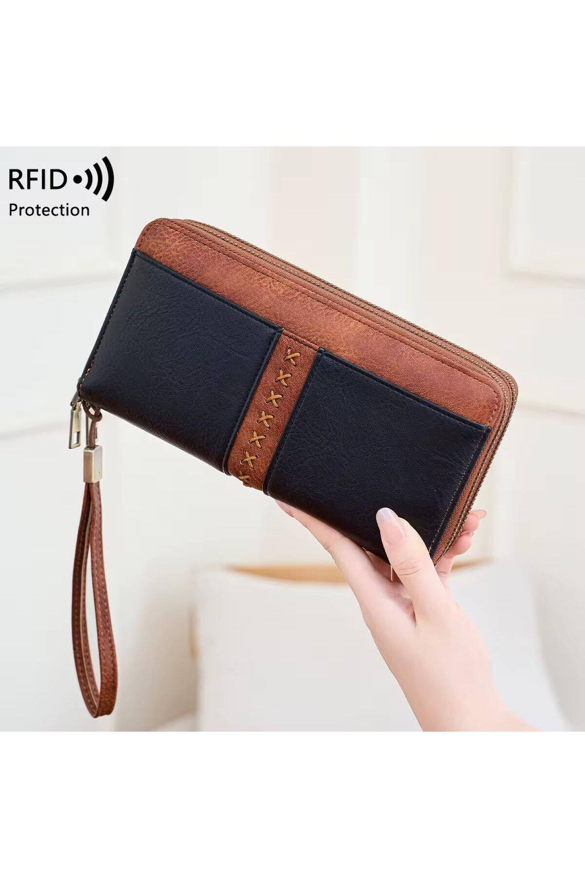Women's Handbag Leather Look Portfolio Bag with Wrist Strap Bohemian Style Embroidery