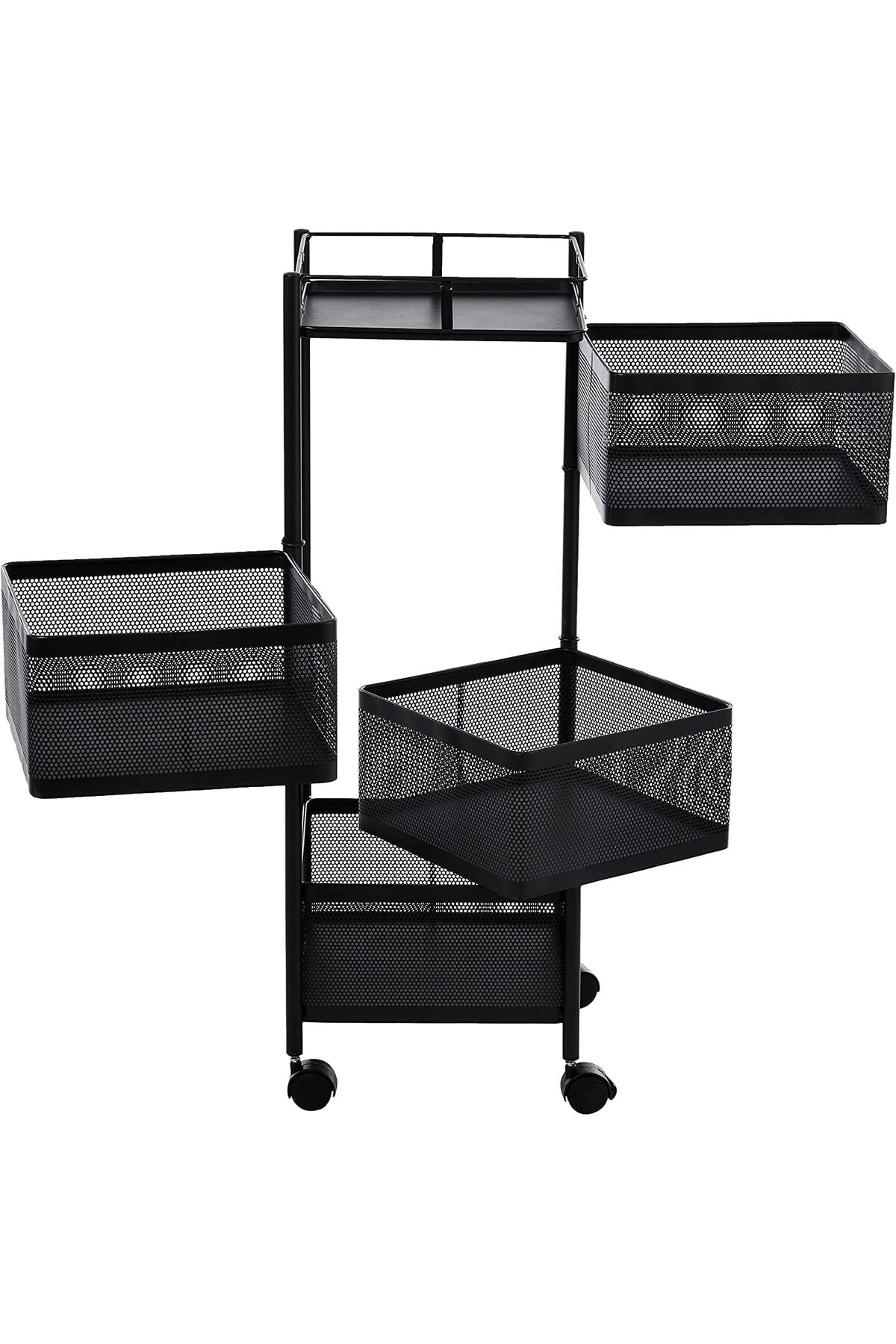 منظم دوار وسلة فواكه وخضروات بعجلات – رف تخزين متحرك متعدد الطبقات للمطبخ