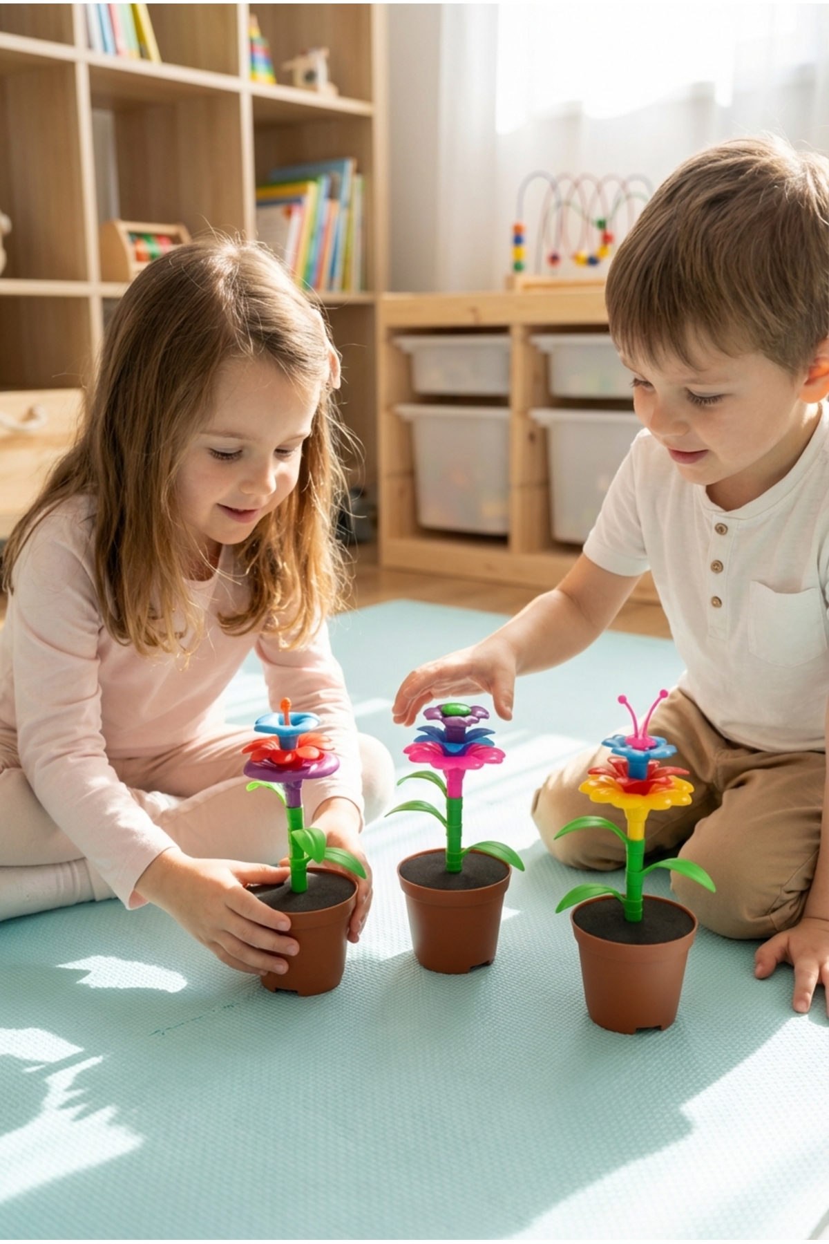 BubbyPlay 27 Parça Çiçek Bahçesi Yapım Seti Montessori Saksılı Blok Eğitici Oyuncak Tak Çıkar Zeka Oyunu fotoğrafı 6 (önizleme)