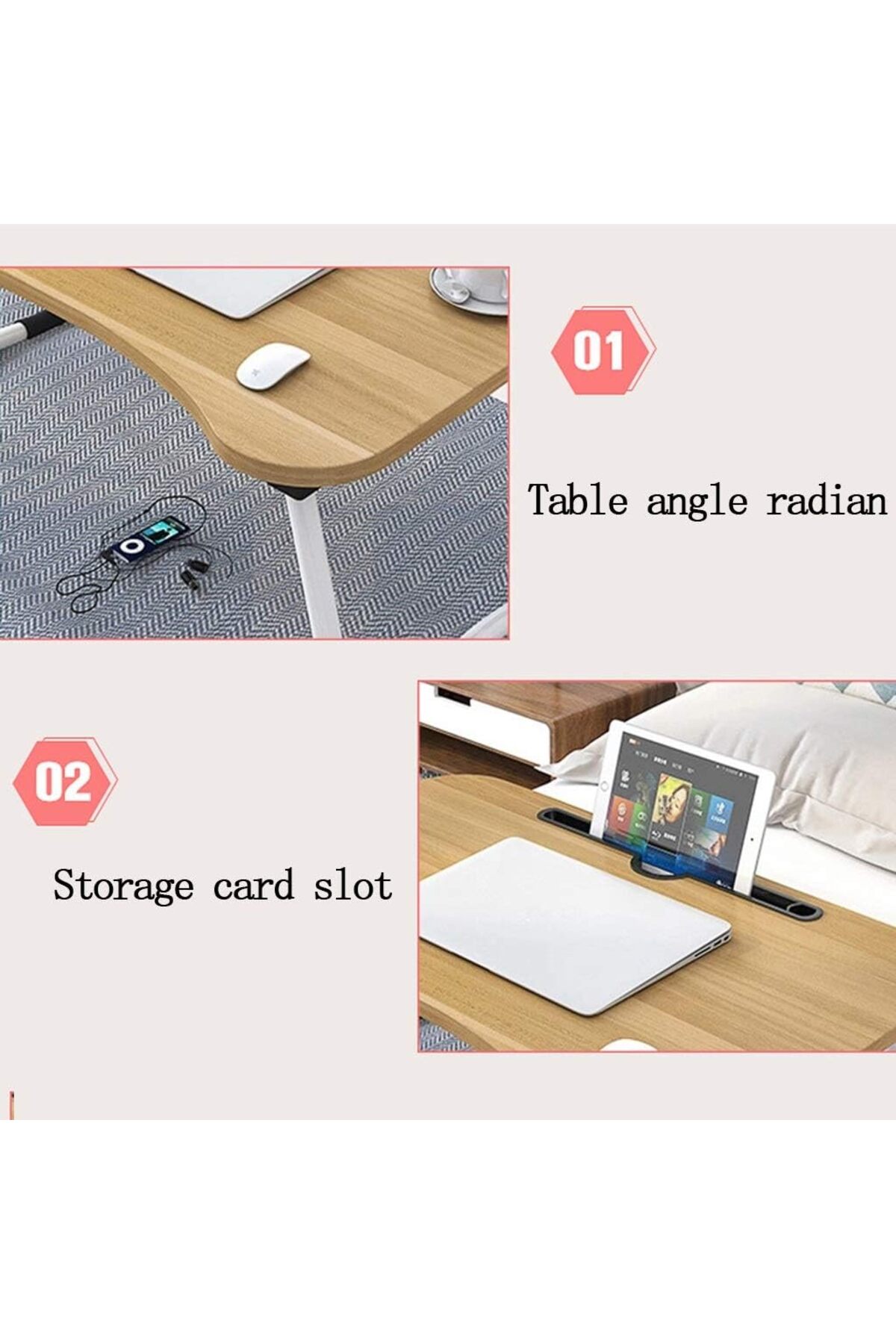 طاولة لابتوب للسرير محمولة قابلة للطي مع حامل أكواب للعمل وتناول الطعام والكتابة، لون بيج