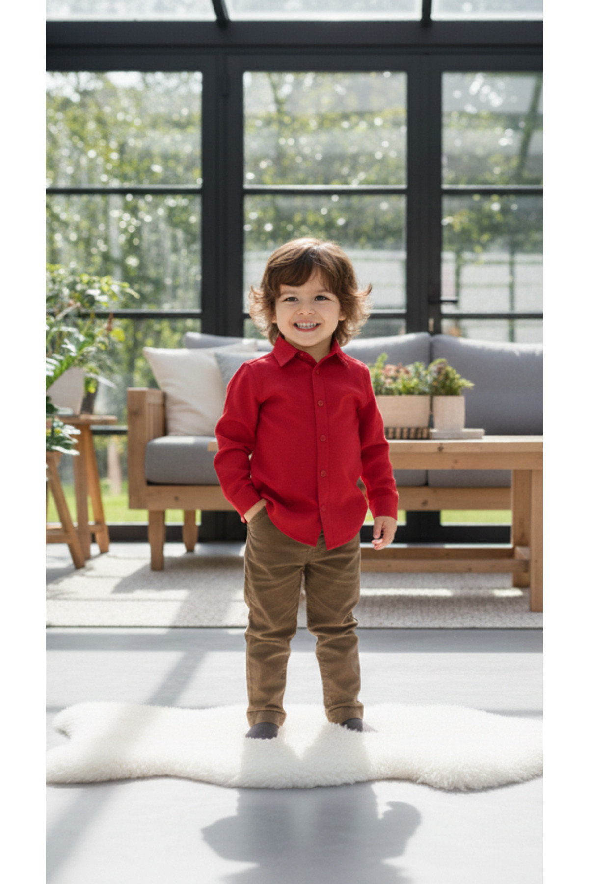 Momivi Kids Erkek Çocuk Klasik Düz Renk Gömlek fotoğrafı 5 (önizleme)