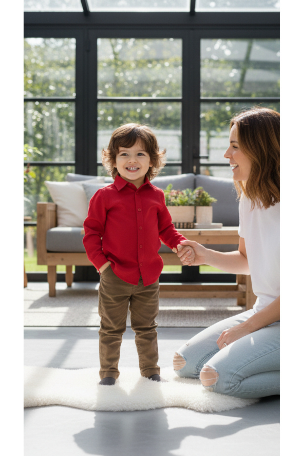 Momivi Kids Erkek Çocuk Klasik Düz Renk Gömlek fotoğrafı 3 (önizleme)