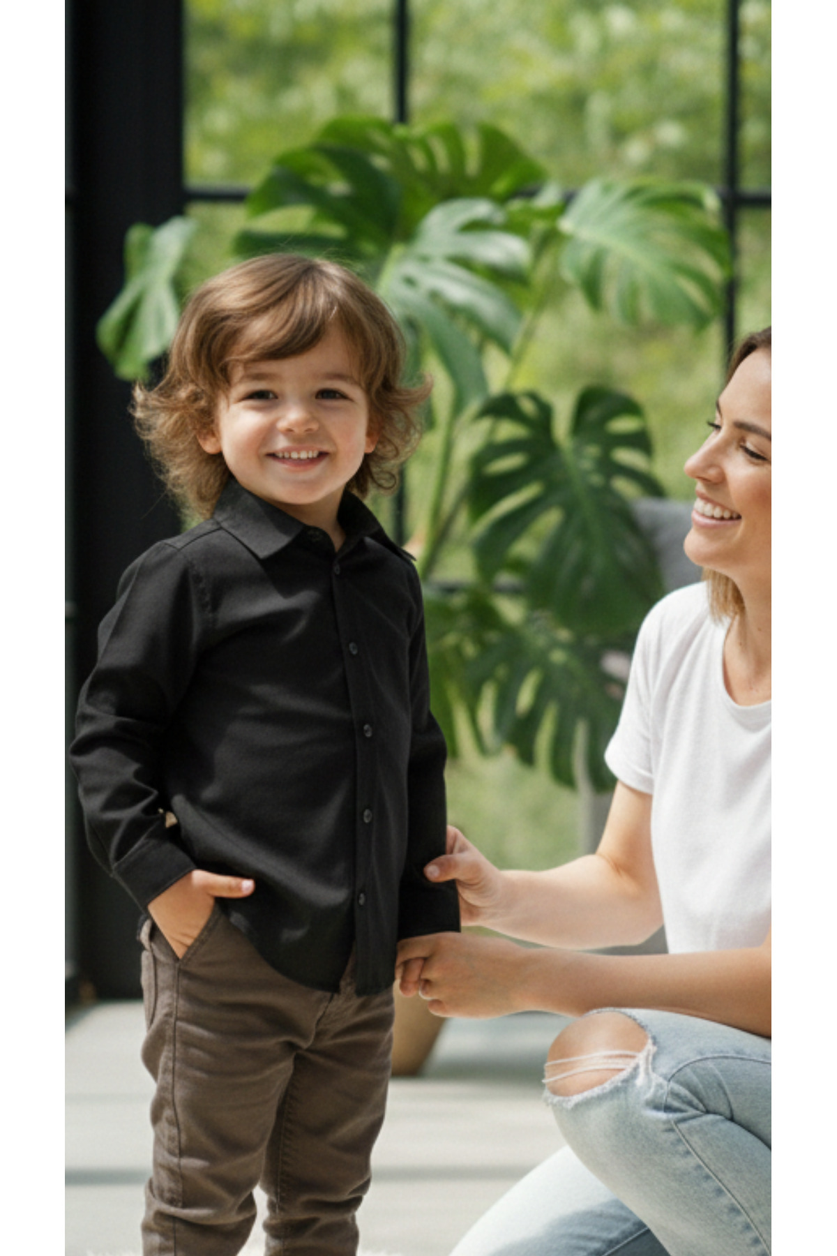 Momivi Kids Erkek Çocuk Klasik Düz Renk Gömlek fotoğrafı 3 (önizleme)