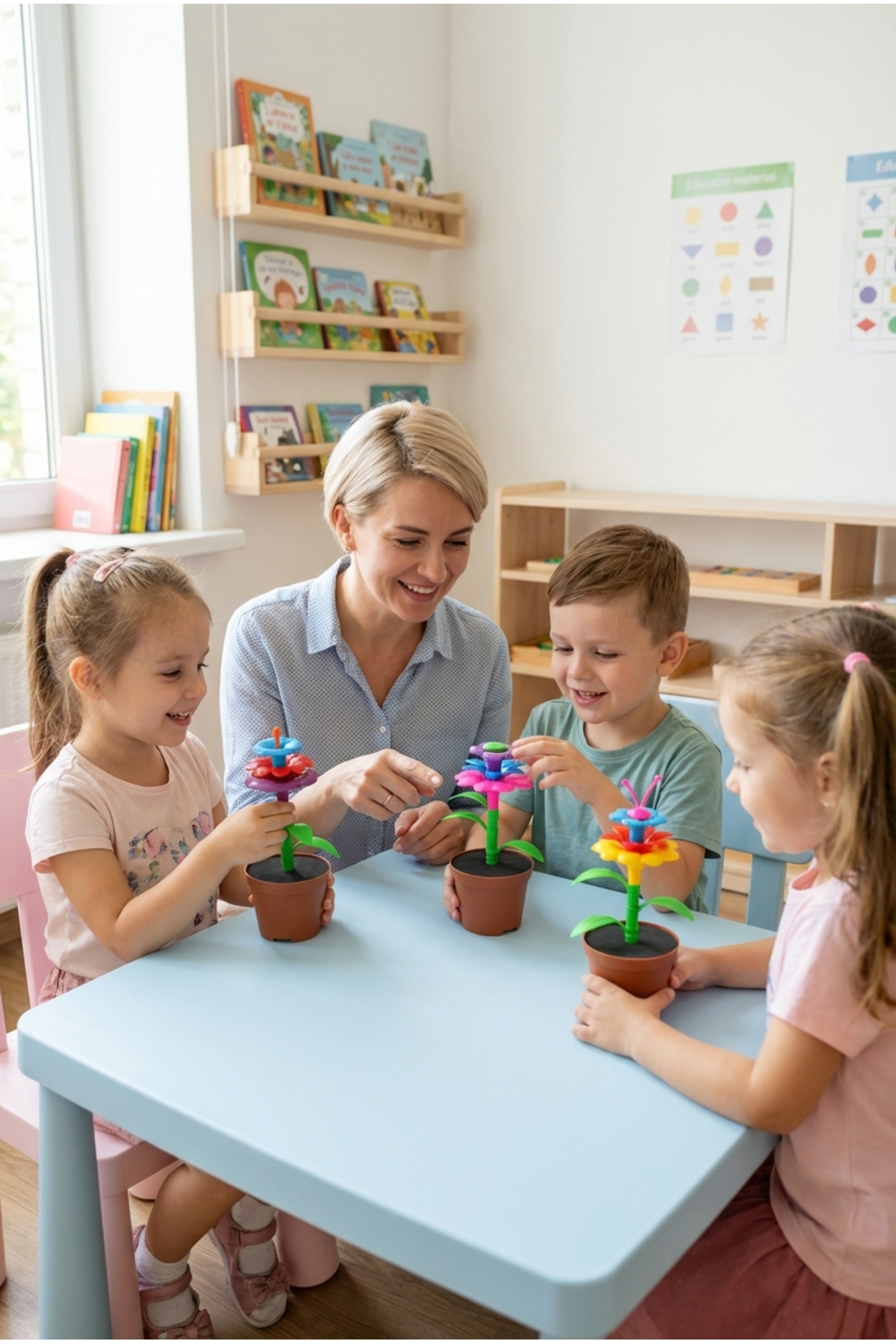 BubbyPlay 27 Parça Çiçek Bahçesi Yapım Seti Montessori Saksılı Blok Eğitici Oyuncak Tak Çıkar Zeka Oyunu fotoğrafı 5 (önizleme)