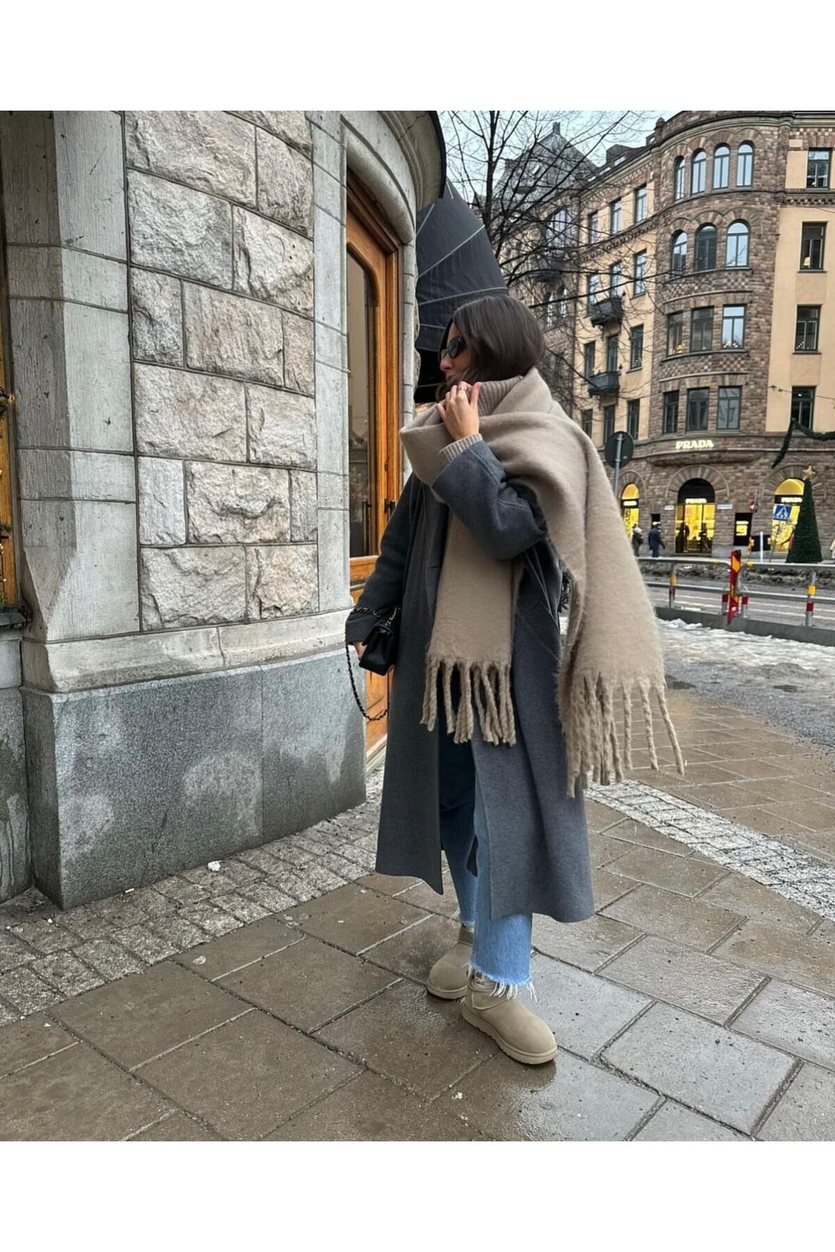 Wega Moda  İthal Puffy Cherry Atkı Şal Omuz Şalı - Büklümlü Atkı Şal - Puffy Cherry Yumuşak Omuz ŞalI - Vizon