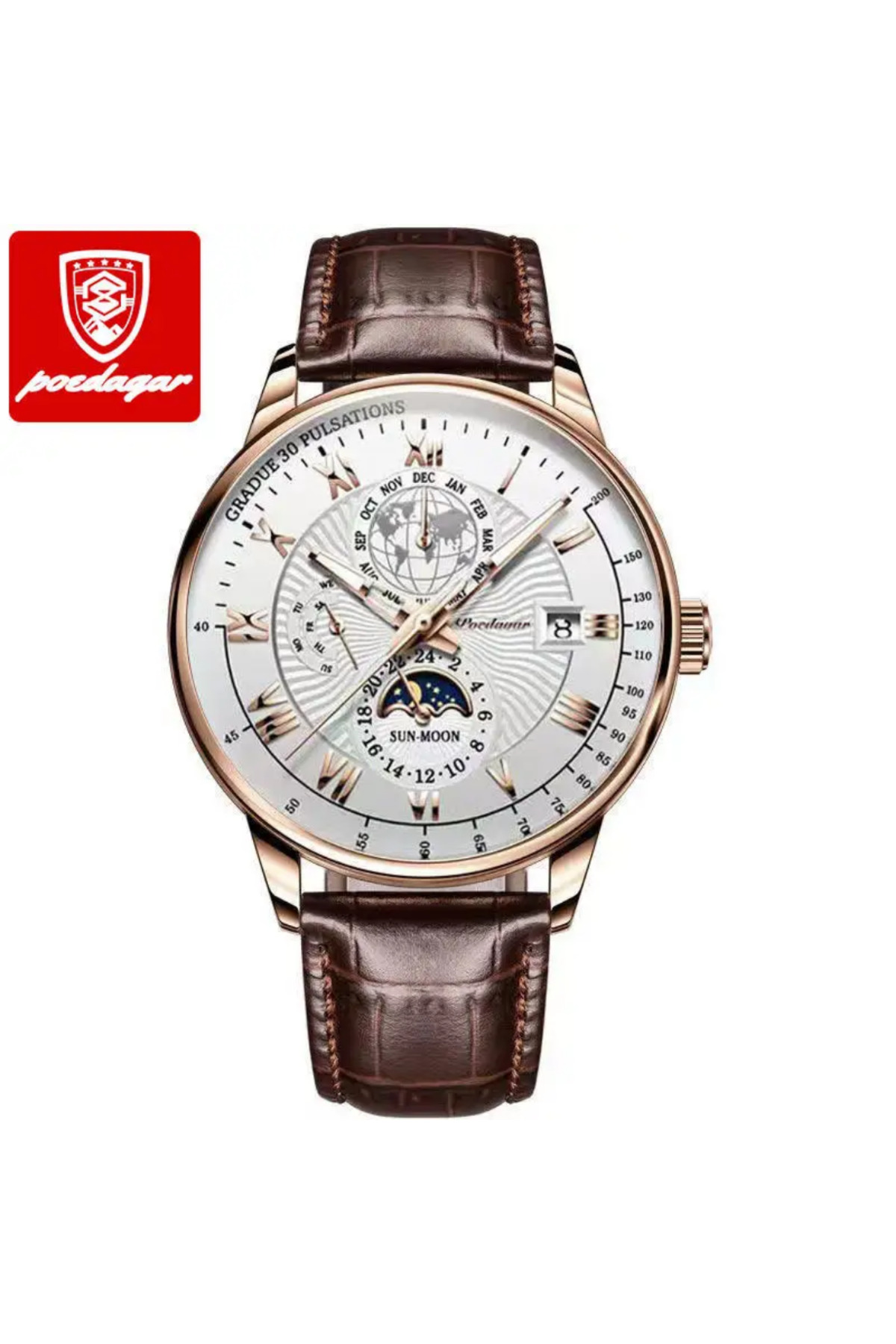Poedagar Design  Deri Kordon Lüks Şık Tasarım Klasik Erkek Kol Saati - Görsel 4
