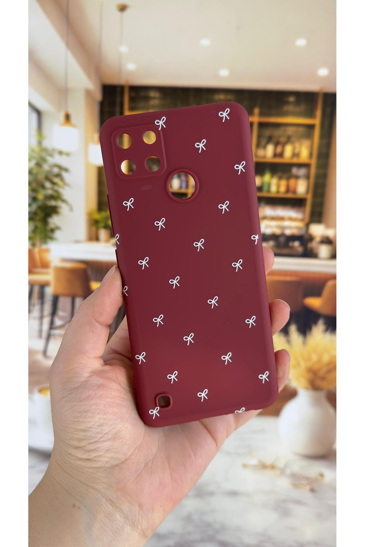 Realme C21Y And C25Y Compatible White Bow Pattern Silicone Shock Absorbing Classic Protected Rubber Case