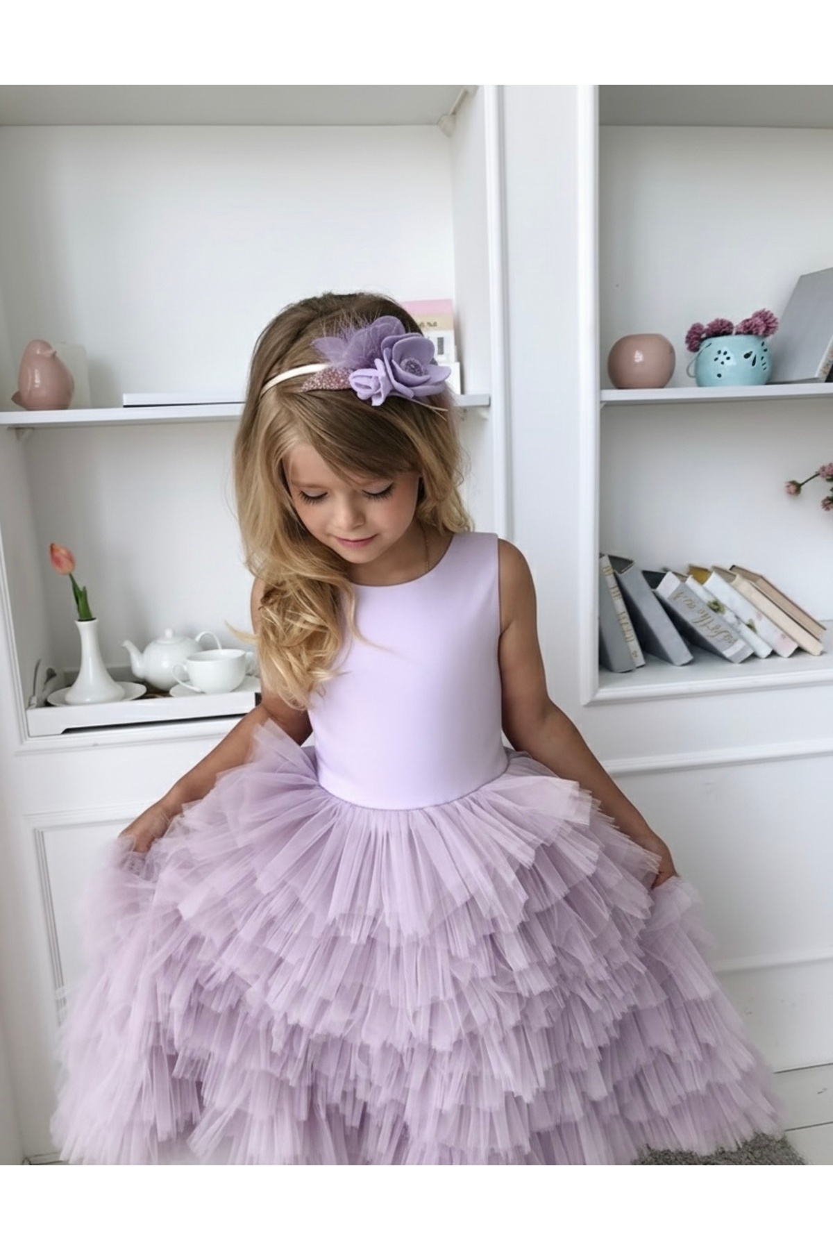 Asel Kids KIZ ÇOCUK UZUN KATLI TÜL ÖZEL GÜN ELBİSESİ