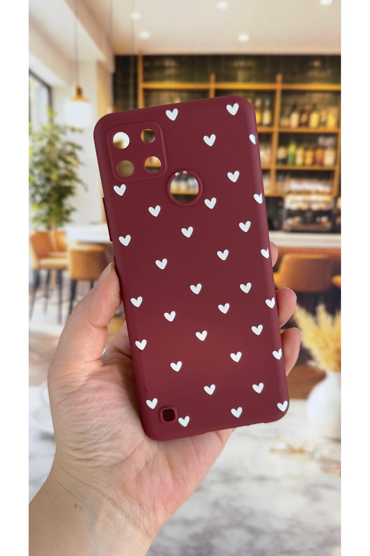 Realme C21Y And C25Y Compatible White Heart Patterned Silicone Shock Absorber Classic Protected Rubber Case