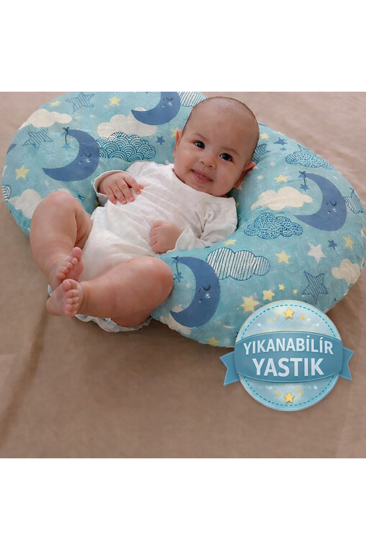 ENS PLASTİK Çift Taraflı Emzirme Yastığı /bebek Destek Minderi, Hamile Yastığı, Pamuklu Kumaş, Stars, Antrasit fotoğrafı 2 (önizleme)