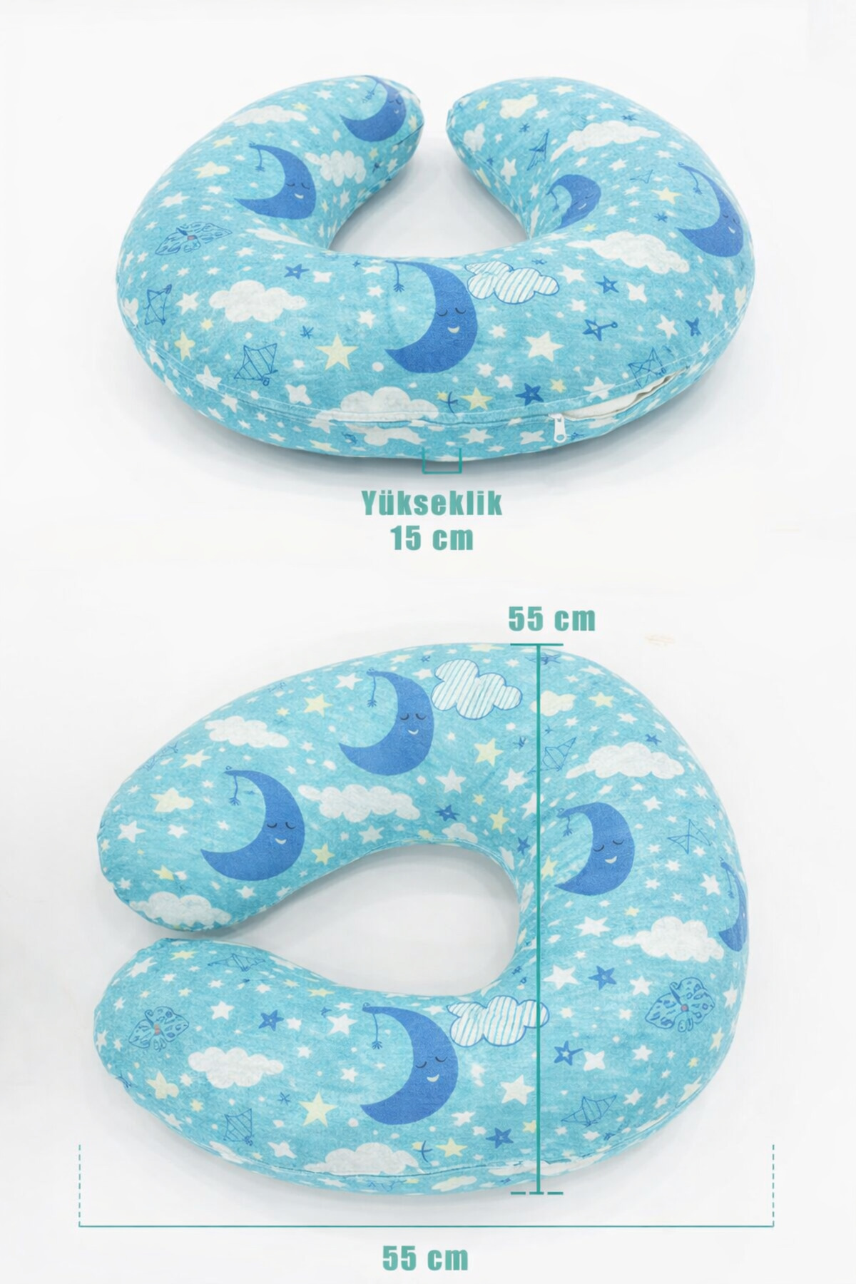 ENS PLASTİK Çift Taraflı Emzirme Yastığı /bebek Destek Minderi, Hamile Yastığı, Pamuklu Kumaş, Stars, Antrasit fotoğrafı 3 (önizleme)