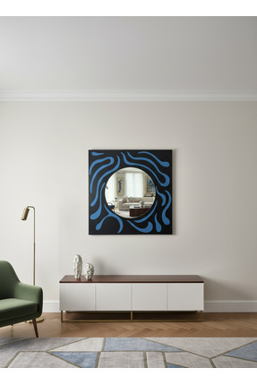 Lipan art Modern Yuvarlak Aynalı Duvar Aksesuarı – Mavi Desenli Şık Dekoratif...