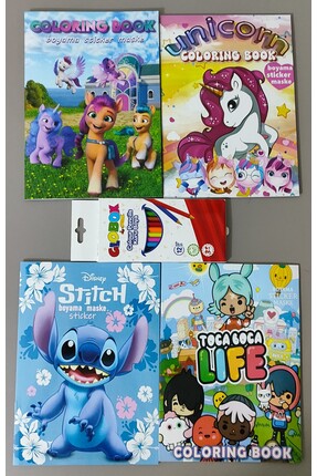 ada çanta kırtasiye 4 adet stickerli boyama kitabı ve 12 li kuru boya kalemi ...