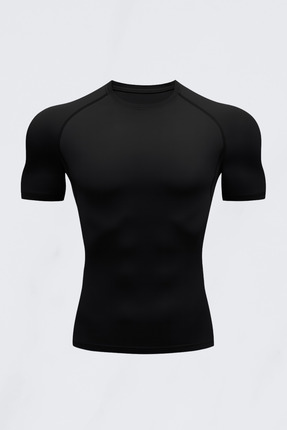 FitVult Baskısız Siyah Compression Likralı Vücuda Yapışan Body İçlik Tişört K...