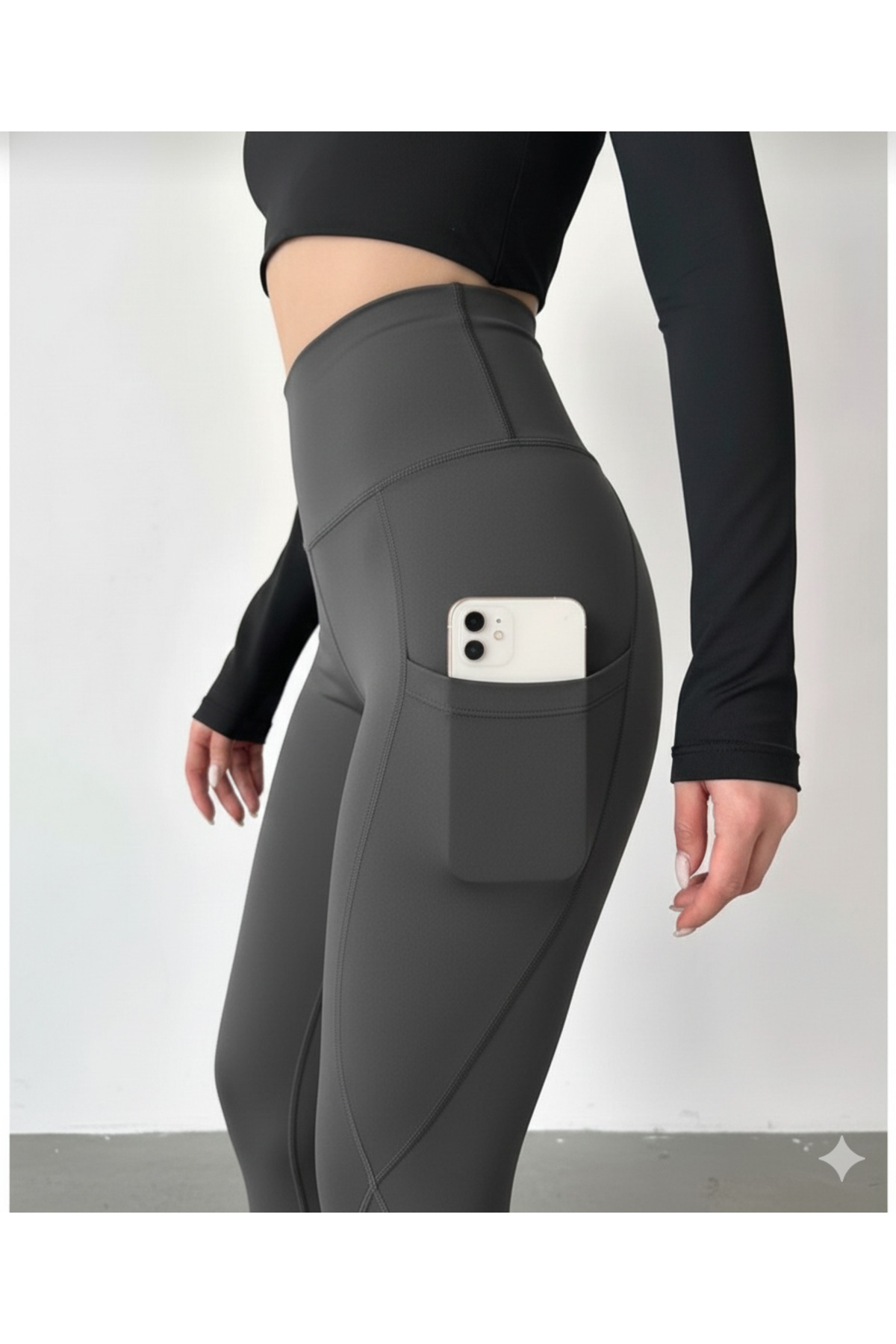 jeneric  Kadın Füme Yüksek Bel Çift Cepli Toparlayıcı Spor Tayt