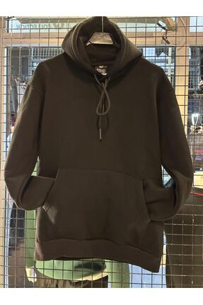 Q45collection SİYAH 3İPLİK BASIC KANGURU CEPLİ KAPÜŞONLU SWEATSHİRT
