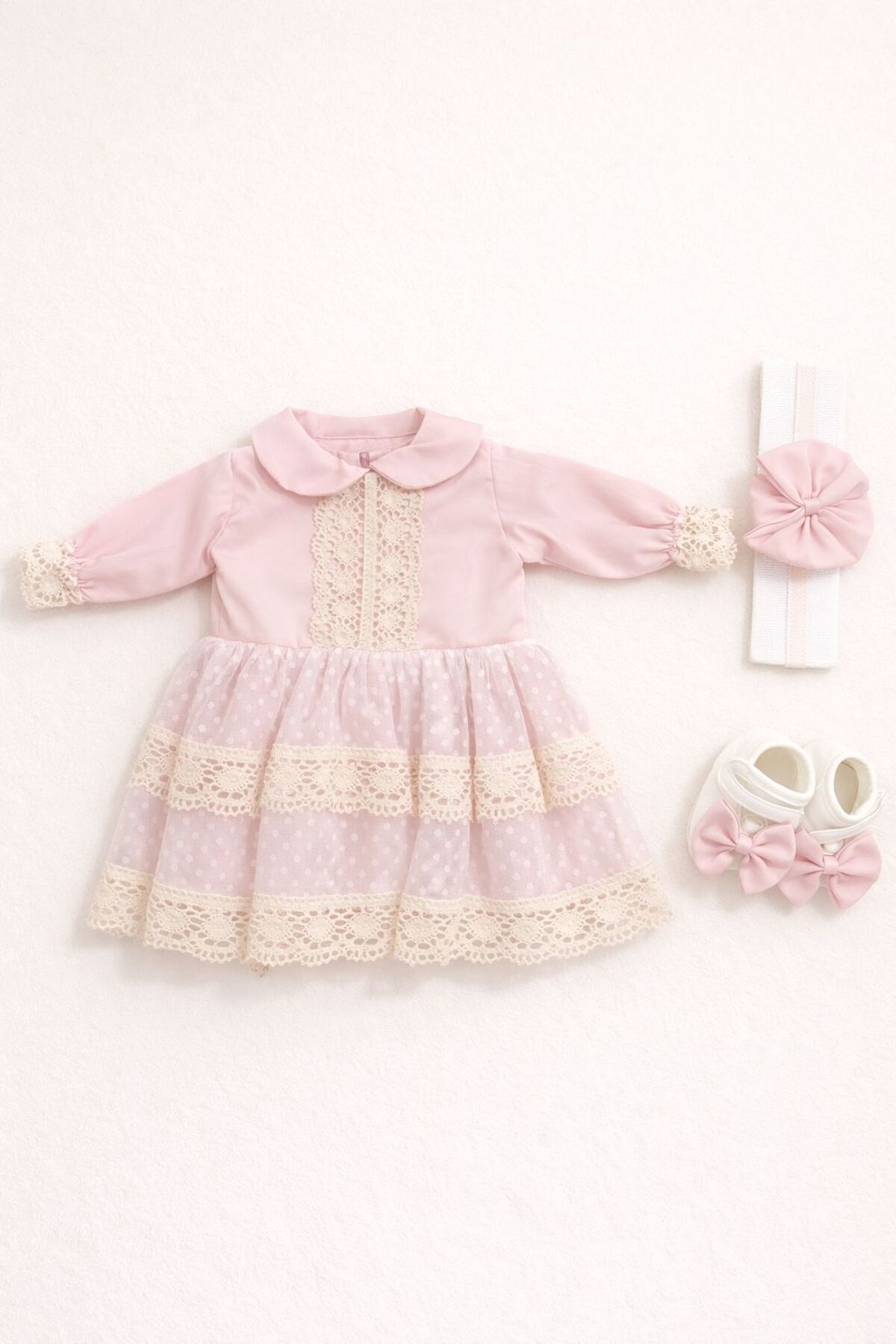 Numix Baby Kids Kız Bebek Dantelli Elbise, Lüks Elbise Seti, YeniDoğan, Mevlütlük Takım fotoğrafı 2 (önizleme)