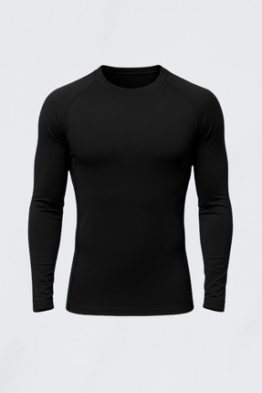FitVult Baskısız Siyah Compression Likralı Vücuda Yapışan Body İçlik Tişört U...