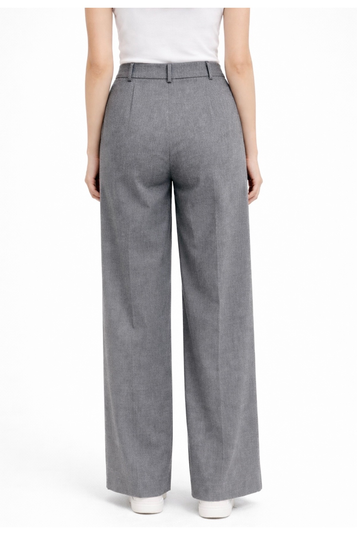 SHEBARA  Yüksek Bel Pileli Rahat Dokuma Palazzo Pantolon - Görsel 4