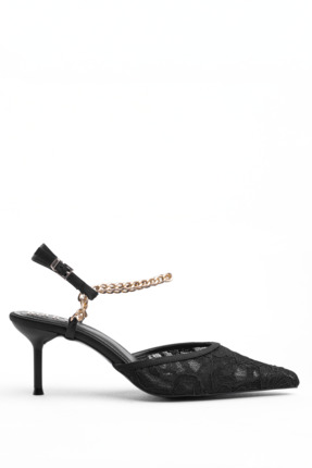 MARY TOPUKLU ABİYE AYAKKABISI Detaylı Zincir Aksesuarlı Sivri Burun Kadın Aya...