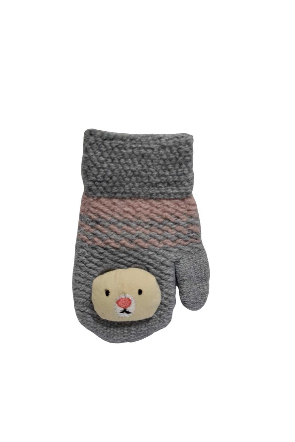 Kitti Spteks 1-3 Yaş Kız Bebek Gri Renk Maskot Figürlü Kışlık Örme Eldiven fotoğrafı 5 (önizleme)