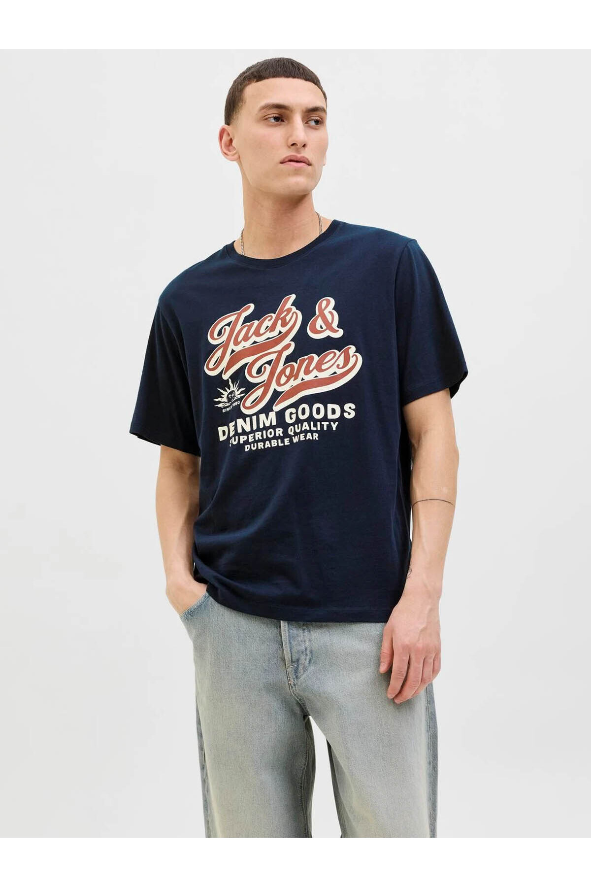 جک اند جونز تی شرت مردانه Jjelogo مدل Ss O-Neck 2 col Navy Blue 12279535