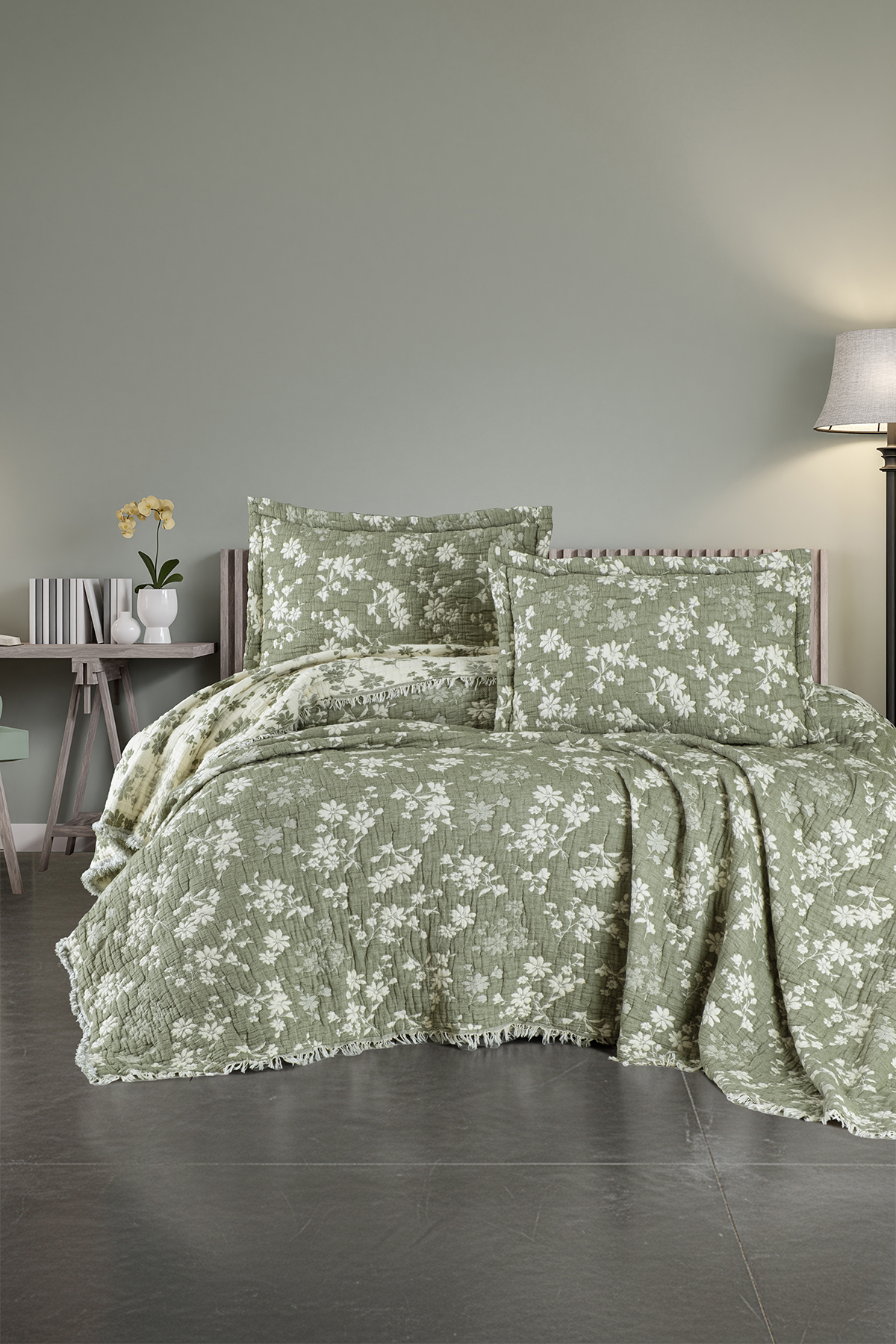 Sienta 100% Cotton 6-Layer Bedspread + Pillowcase Set Green