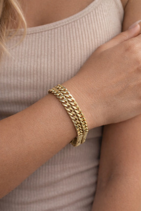 Lanuna Xuping Gold Kalp Detaylı Çift Zincir Bileklik