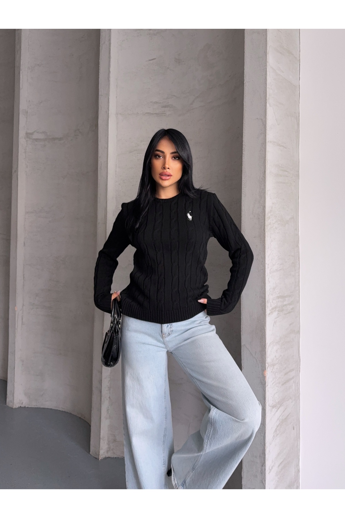 erki triko  Bisiklet Yaka Nakış Detaylı Saç Örgü Triko Kazak - Görsel 6