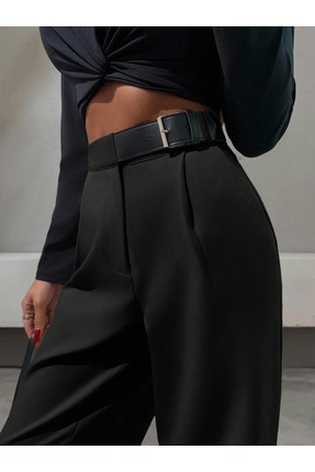 DUUE FASHİON Kadın Yarım Kemerli Palazzo Kumaş Pantolon